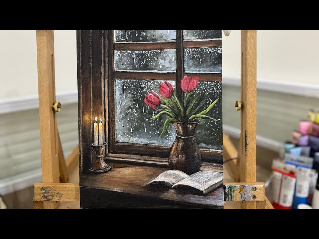 Cozy Rainy Day Window | Acrylic Painting Tutorial |Step -by - Step