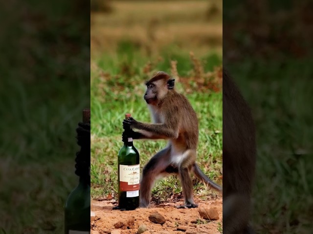 Funny  monkey with wine bottle || Funny Movement Shorts! #shortvideo #monkey #shorts