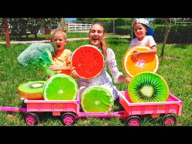 Vlad and Niki hide and seek fruit on the farm