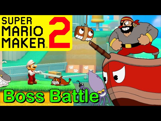 Mario Maker 2 - How to make CAPTAIN BRINEYBEARD boss battle(Mario Maker Boss ideas)(CUPHEAD bosses)