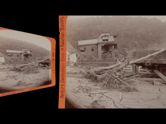 B & O cars in the Flood Mud, Johnstown PA 1889 (silent, still image)