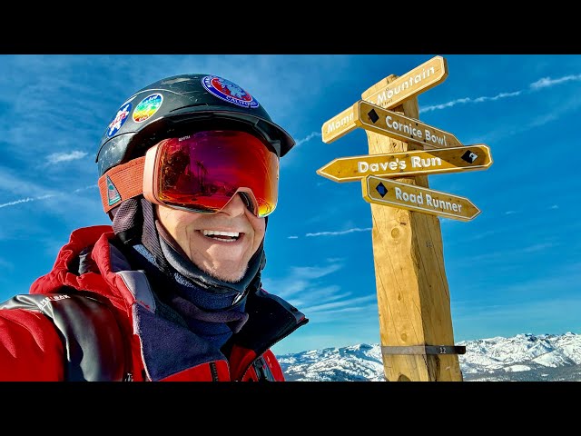 Skiing from top to bottom at Mammoth Mountain on the blue easy Road Runner cat trail on 12.01.24