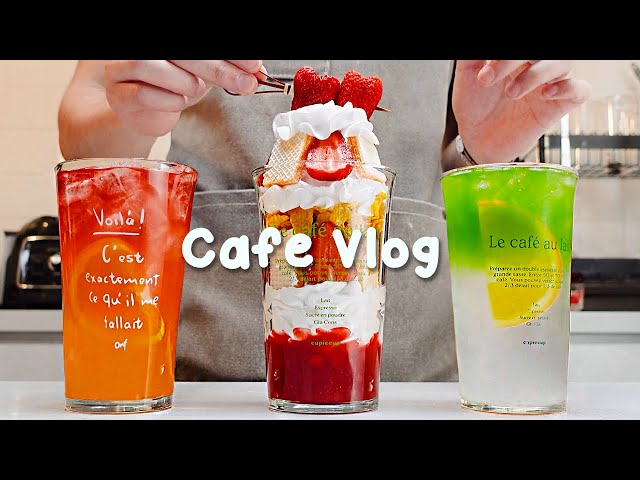 🍧새로운 행복한 한 주를 시작하는 딸기 음료🍒30mins Cafe Vlog/카페브이로그/cafe vlog/asmr/Tasty Coffee#498