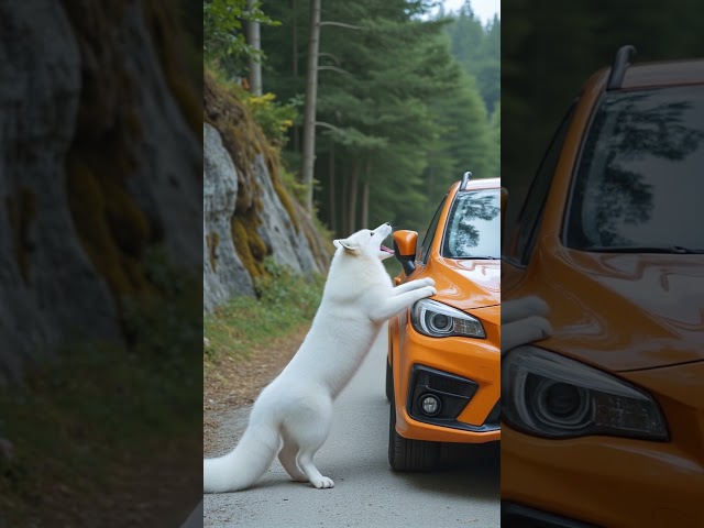 The white fox has spirituality, and its warning saved the driver #animalrescue #automobile