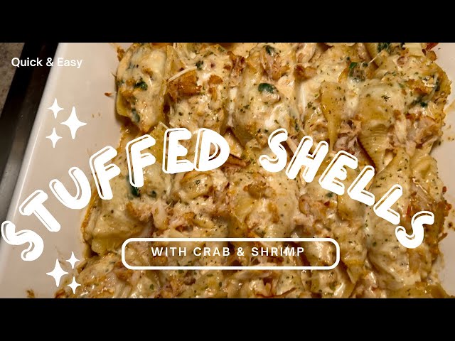 SEAFOOD ALFREDO STUFFED SHELLS- DELICIOUS & SUPER EASY TO MAKE