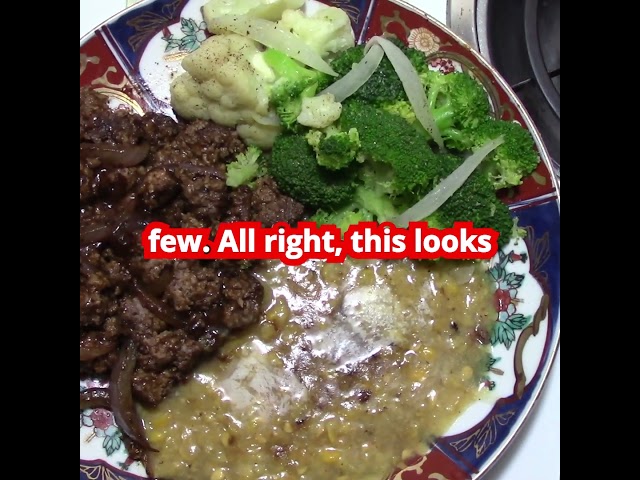 Delicious ground sirloin with Grady steamed Broccoli and Cauliflower and Cream Corn