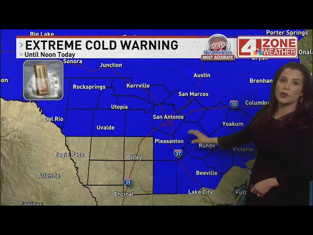 Extreme cold warning in effect; Light wintry mix possible in San Antonio too