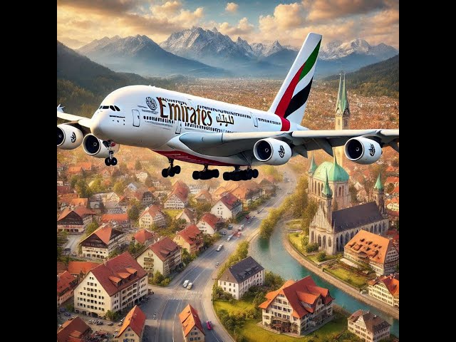 Emirates Airbus A380 Landeanflug auf München