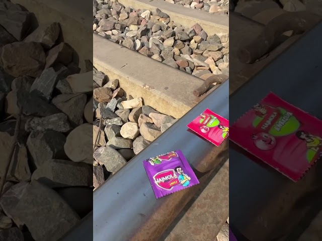 Train vs colours hajmola ⚠️#train #video #viralvideos #chocolate #candy #hajmola #fun