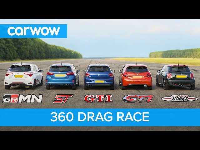 Polo GTI vs Fiesta ST vs Yaris GRMN vs MINI JCW vs 208 GTI - 360 DRAG RACE and ROLLING RACE