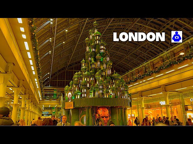 London Night Walk 🇬🇧 St Pancras Station CHRISTMAS TREE 2024 🎄 King's Cross Station to Granary Square