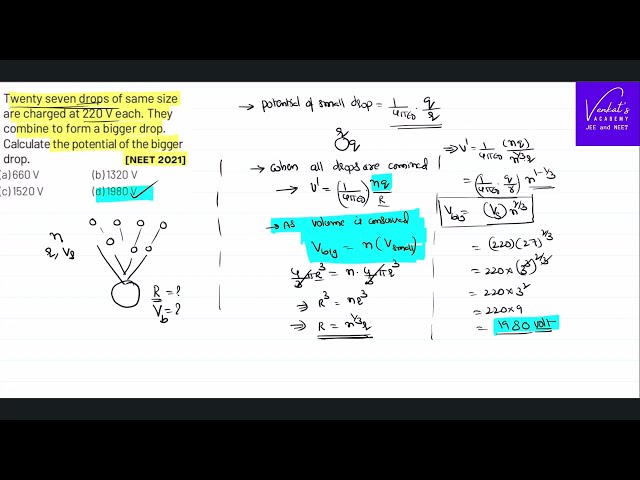 NEET 2021 Finding Potential of Big drop made up from combination of small drops @IIT-JEEandNEET-VenkatsAcademy