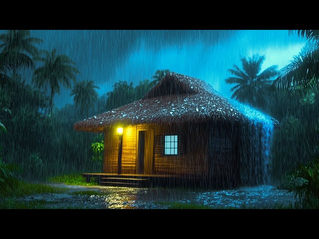 Chuva Forte para Dormir e Relaxar Imediatamente ⚡Barulho da Chuva Caindo na Cabana na Floresta ⛈️