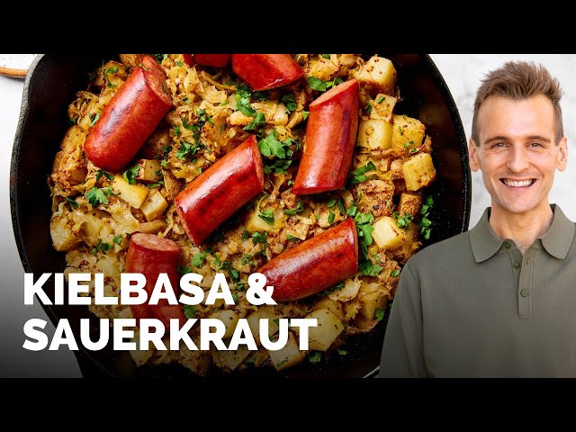 Skillet Kielbasa and Sauerkraut | A great weeknight recipe for cold weather!