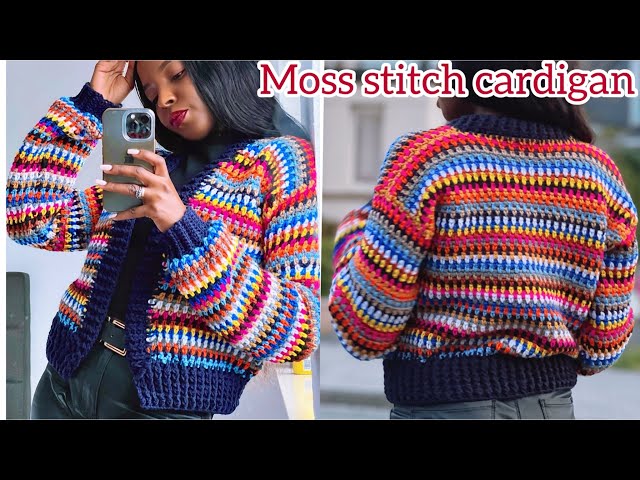 How To Crochet A Moss Stitch Cardigan / Multicolour Scrap Yarn Cardigan