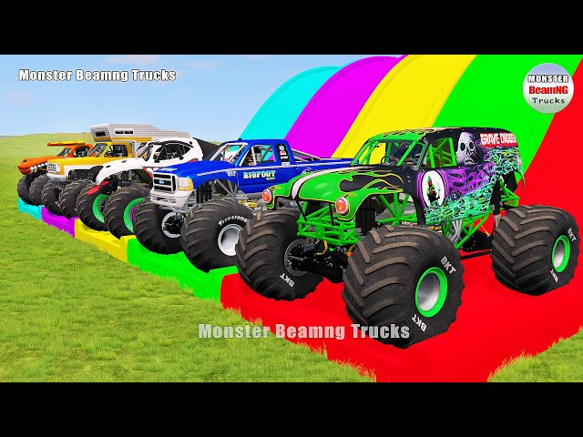 Triple Flatbed Trailer Monster Trucks Transport with Slide Color - BeamNG.drive 240