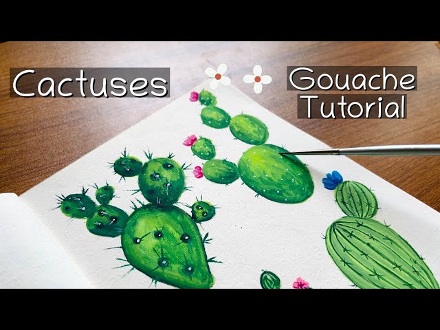 Easy Painting Tutorial for Cactus with Gouache 🌵Step by Step Tutorial for Beginners