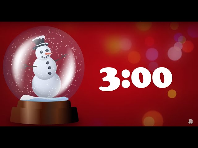 3 Minute Timer, Christmas Music, Animated Snowman Snow Globe, White Numbers on Red