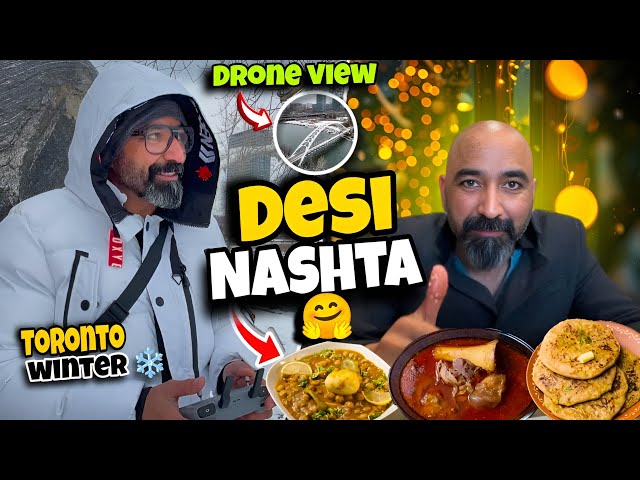 Desi delicious nashta in Toronto Canada, Lakeshore view in winter