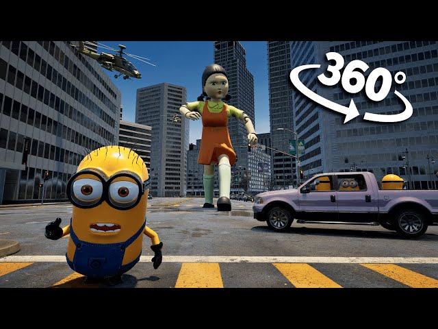 360° SQUID GAME GIANT DOLL in the MINIONS CITY!