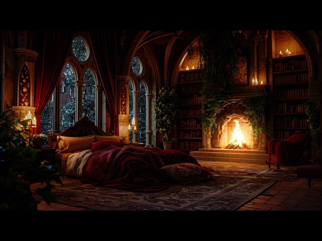 Cozy Castle Haven - Rain, Fireplace & Thunderstorm Sounds to Sleep Instantly