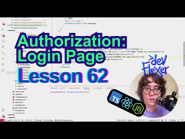 Lesson 62. Authorization: Login Page (TypeScript, Node.js, React)