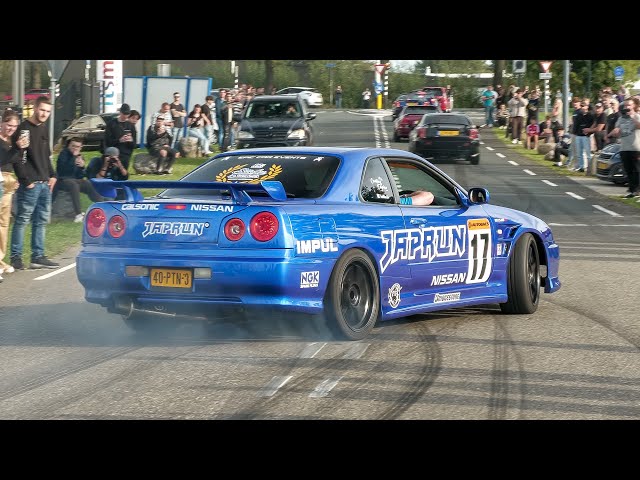 JDM Cars Leaving Go Japan 2023 - BURNOUTS, 1400HP GT-R, Pandem Skyline, Top Secret Supra, 1JZ Silvia