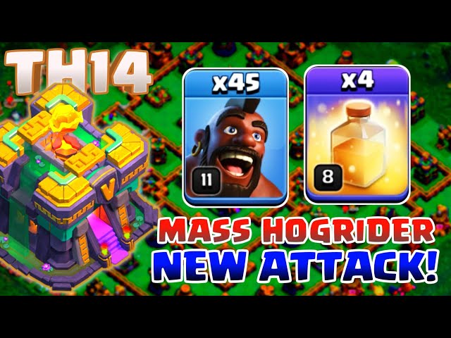 45 MASS HOG RIDER TH14 NEW Attack Strategy!