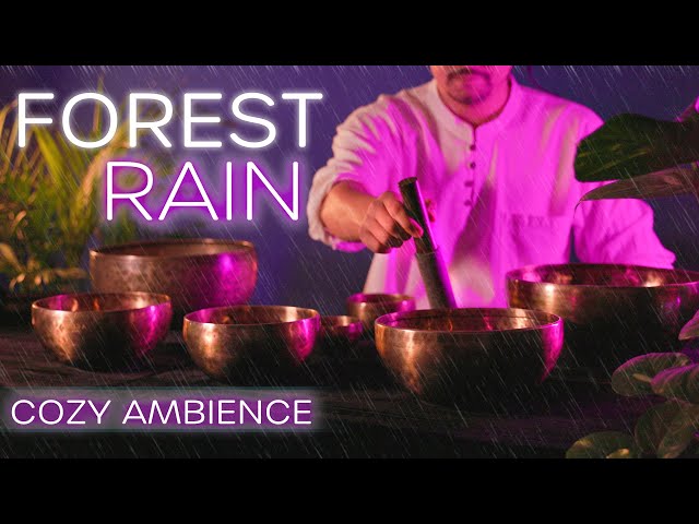 The **BEST SLEEP SOUND BATH** Experience | 3 Hours Tibetan Singing Bowls | Rain On Forest Leaves