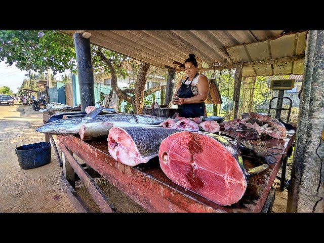 Massive Fish Prepared in the Dynamic Village Market Atmosphere