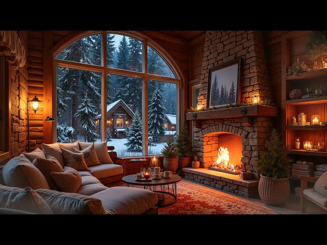 Relaxing Piano Sounds with Breathtaking View from a Cozy Cabin and Crackling Fireplace for Sleep