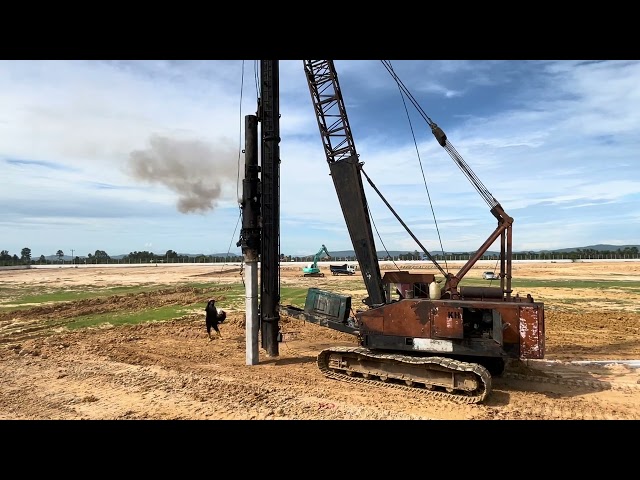 Amazing Crane pile working at Stadium project