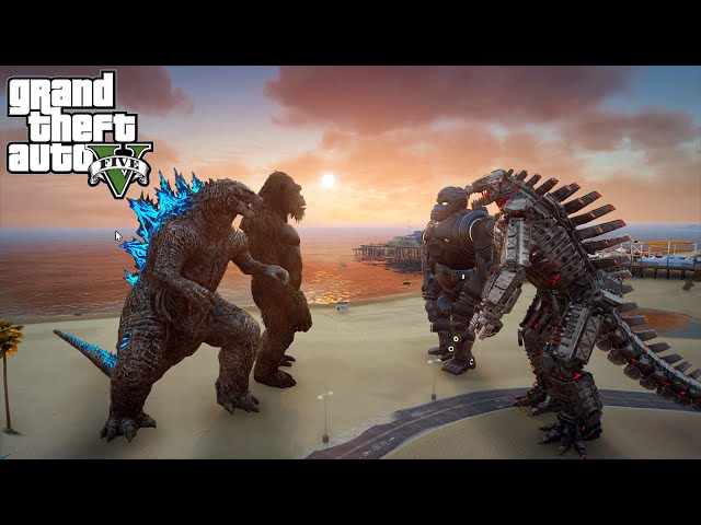 Godzilla and Kong vs Mechagodzilla and Mechakong Epic Battle - GTA V mods