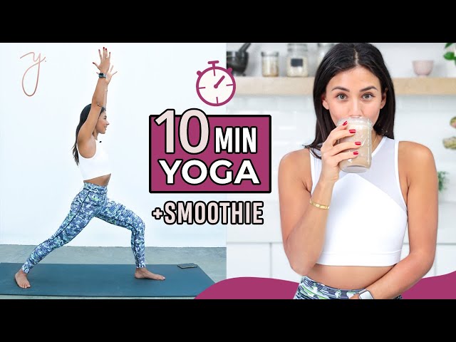 10 MINUTE YOGA Full Body Stretch for Beginners + Workout Smoothie