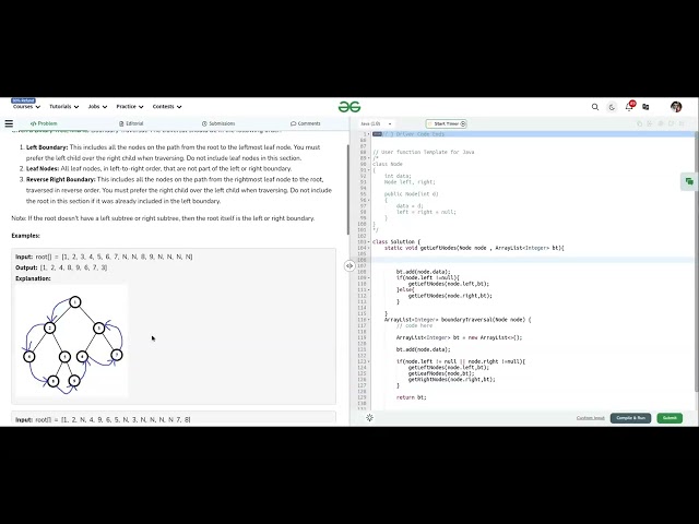 Tree Boundary Traversal | GeeksForGeeks | Recursive Solution