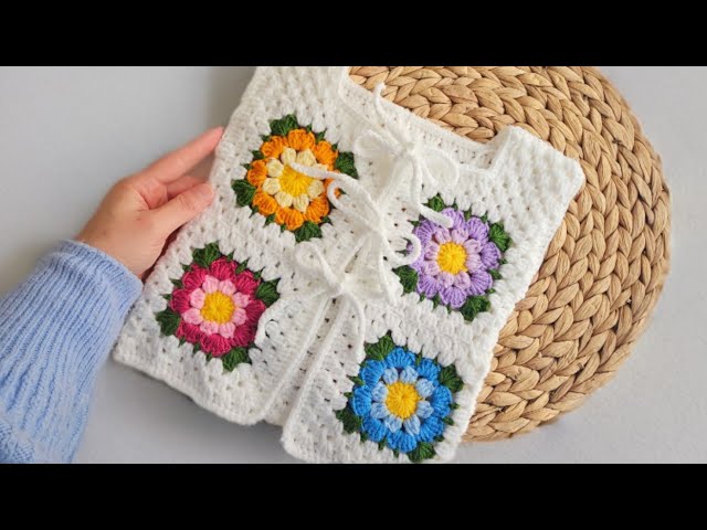 MOTIF VEST - MOST BEAUTIFUL VEST MODEL - CROCHET BABY VEST FLOWER MOTIF VEST MODEL - LACED VEST