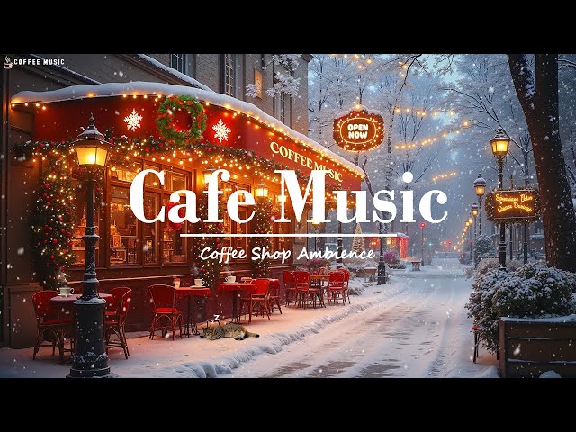 Tranquil Winter Street Café Vibes 🎄 Jazz Relaxing Music & Snow Falling at Cozy Coffee Shop