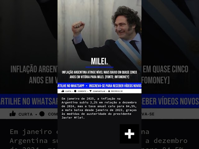 🚨VEJA: Inflação argentina atinge nível mais baixo em quase cinco anos em vitória para Milei