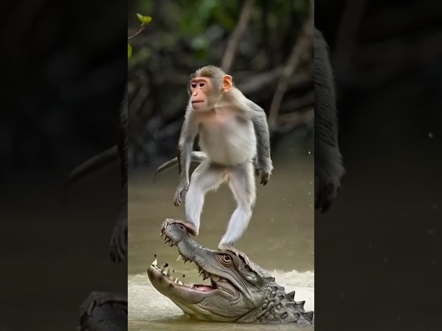 monkey surfing on crocodile | Daring stunt | Fearless | Swamp water crocodile| Mysterious Land |