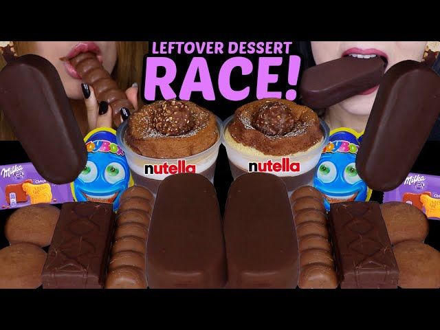 ASMR LEFTOVER DESSERT RACE! BIG CHOCOLATE ICE CREAM BARS, FERRERO ROCHER MOUSSE CAKES, MILKA OREO 먹방