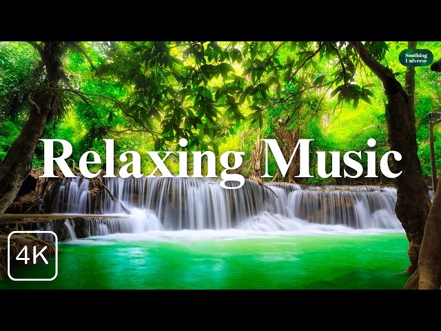 Relaxing Waterfall in 4k with relaxing water sounds and piano music | Relaxing Music | Calm Music