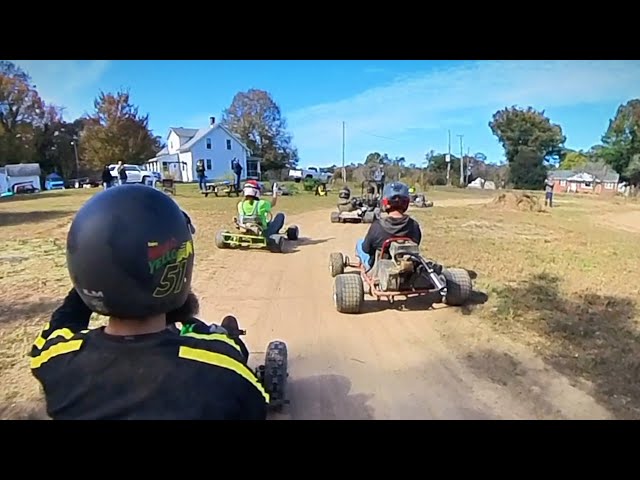 Yard Kart Racing with a Mixture of vintage, champ, road and classic karts