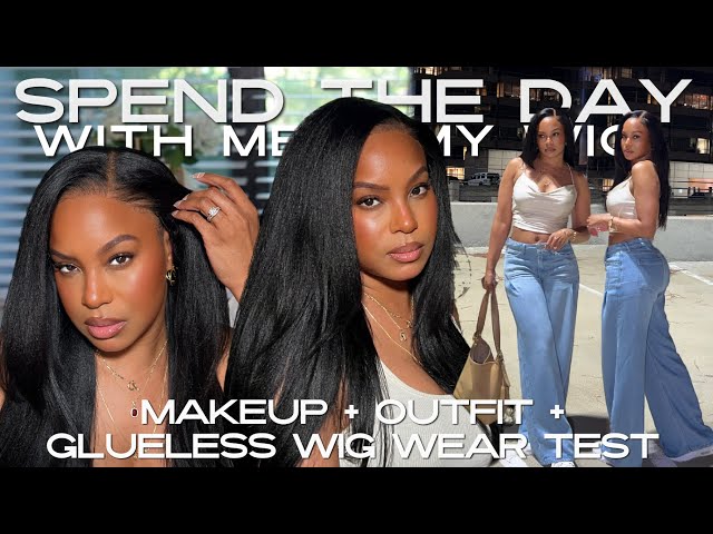 SPEND THE DAY WITH ME | BEST $157 YAKI GLUELESS WIG INSTALL + MAKEUP + OUTFIT | KLAIYI HAIR