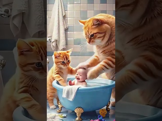 cat and baby play each other #cat  #pets #animalphotos #animalpictures #funny#cat