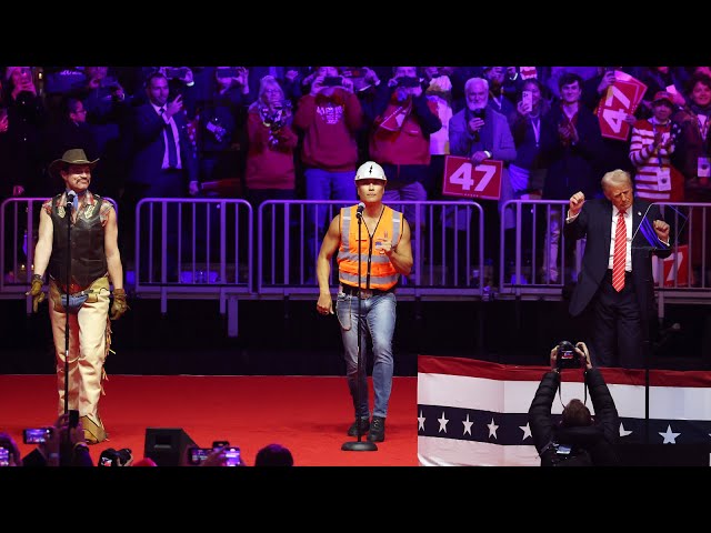 Donald Trump dances to YMCA with the Village People at victory rally