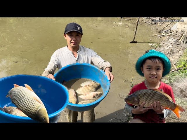 The farm catches a lot of fish and makes great grilled fish | Mountain farm and daily life