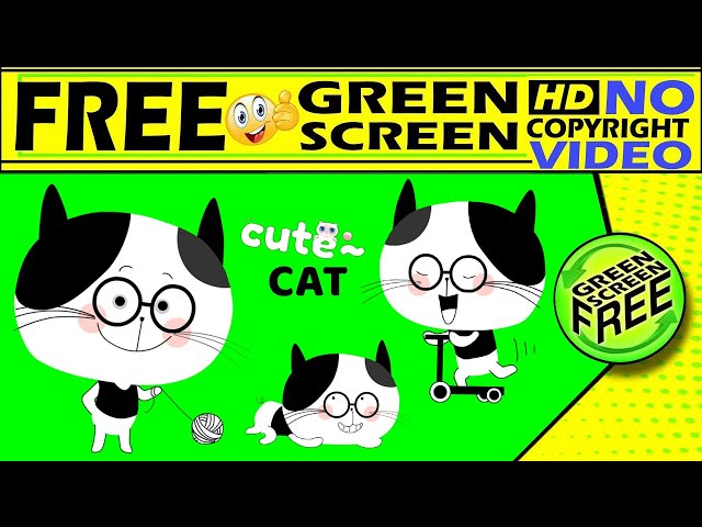 Cartoon green screen, green screen cut cat cartoon, green screen video . cut cat video no copyright