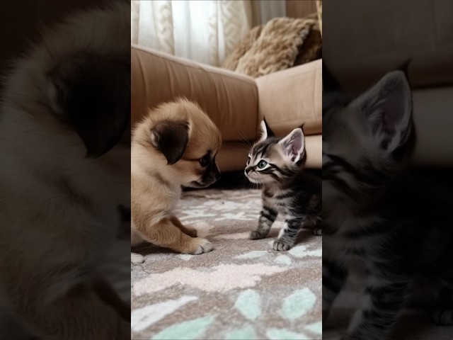 Cute puppy and kitty playing #puppy #kitten #cute #shorts #shortvideo