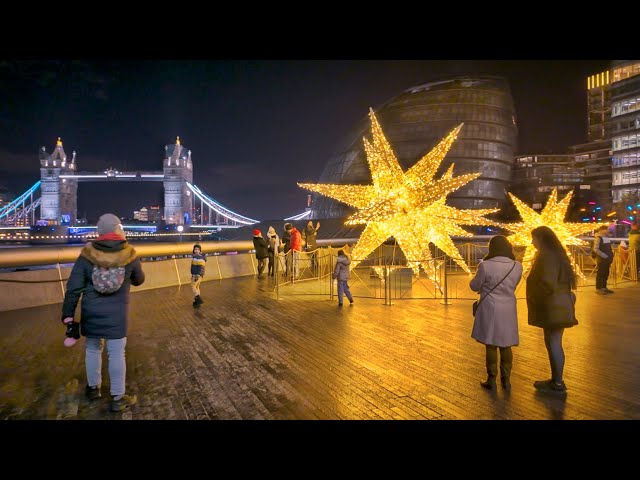 London Bridge Christmas Market Walk Tour ✨ Winter by the River to Tower Bridge ✨ 4K HDR