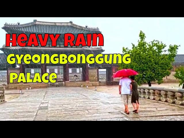 【4K HDR】 heavy rain , strong wind , walking tour, Gyeongbokgung Palace,ambience